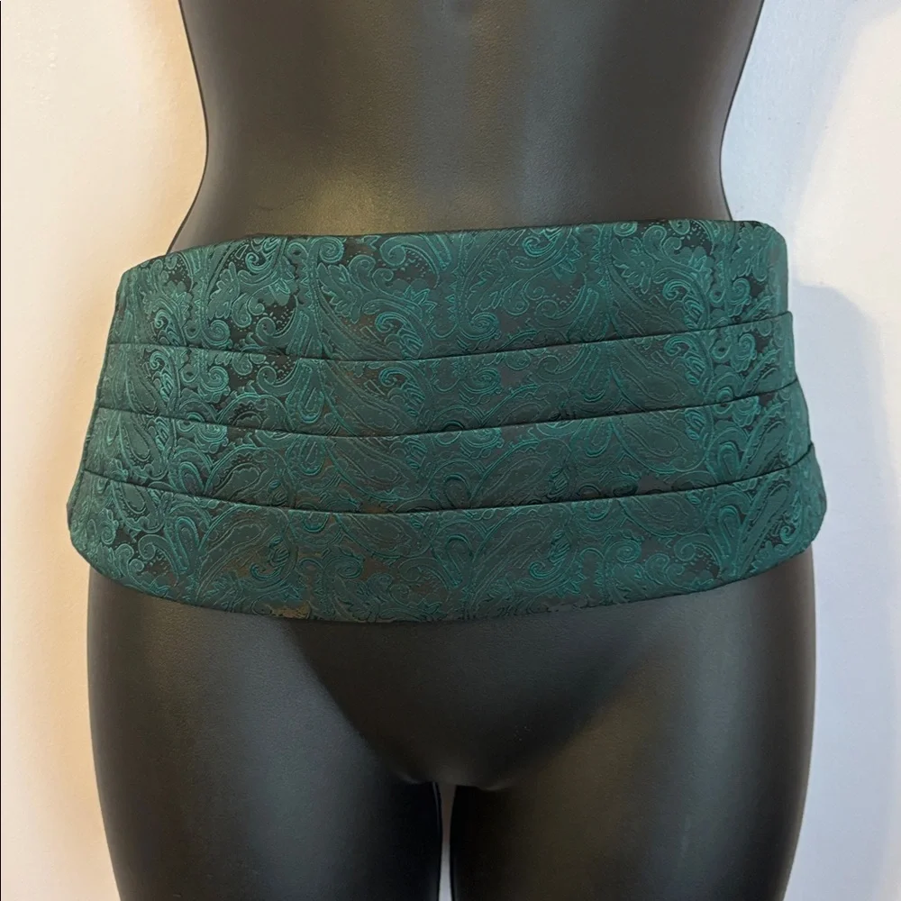 Alizeal Green Black Jacquard Paisley Cummerbund with Pocket Square OS